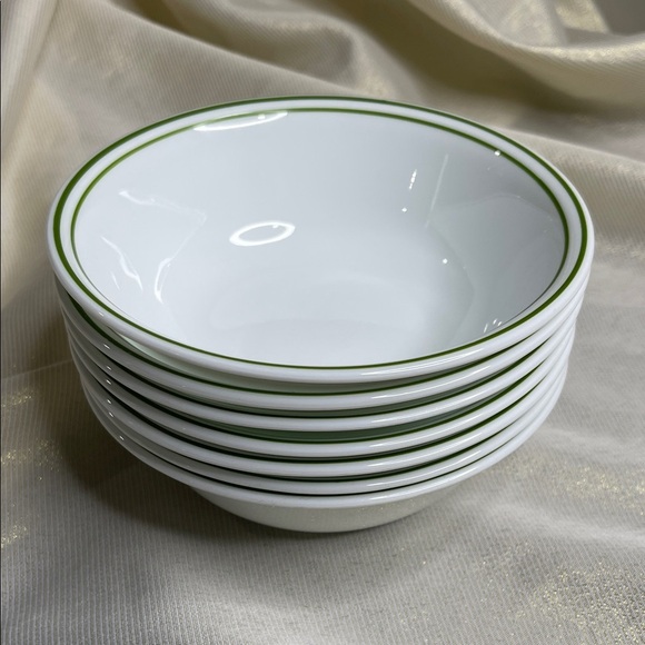 Corell Livingware Collection Bowls Hunter Green Double Ring Trim Vitrelle Set 7 - Picture 2 of 6